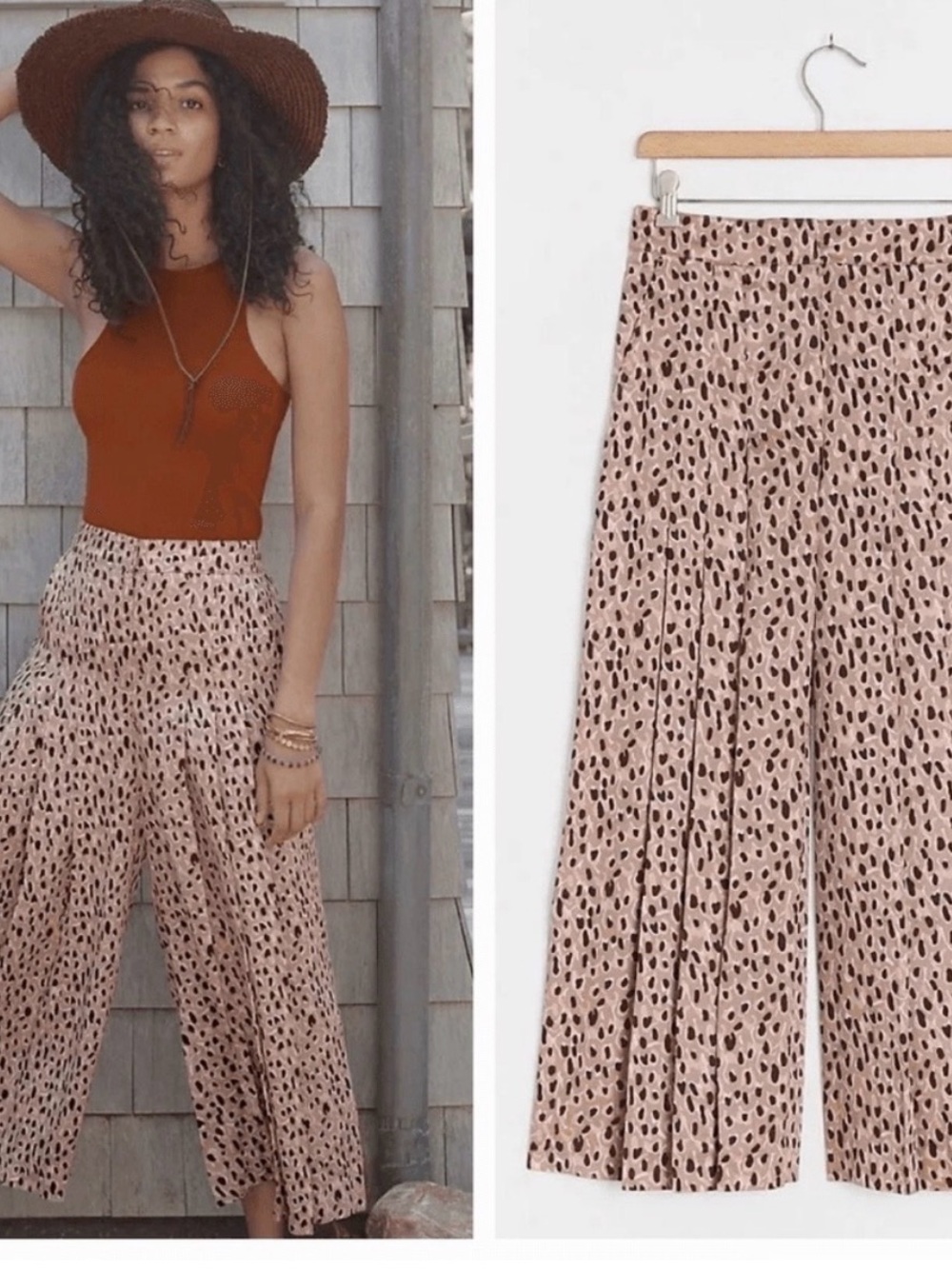 Anthropologie Blush Leopard Wide-Leg Palazzo Pants